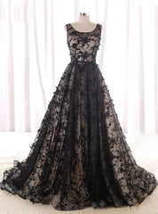 Black Lace Appliques Tulle Backless Wedding Dresses