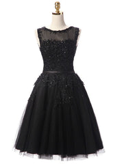 Black Lace Short Beaded Homecoming Dress