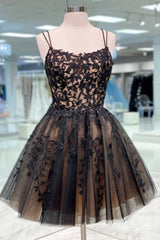 Black Lace Short Prom Dresses, Cute A-Line Homecoming Party Dresses