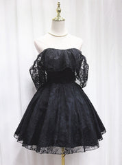 Black Lace Strapless Mini Homecoming Dresses