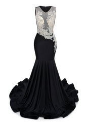 Black Mermaid Appliques Beading Prom Dresses