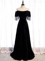 Black Off the Shoulder Beading Prom Dresses