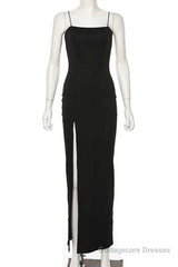 Black Party Dress, Gorgeous Spaghetti-Straps Mermaid Prom Dress Long With Split Evening gowns