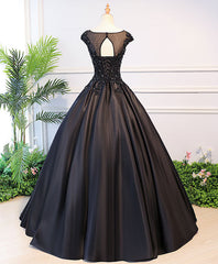 Black Round Neck Lace Long Prom Dress, Black Evening Dress