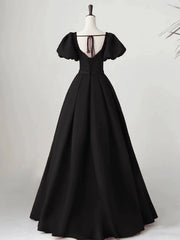 Black Satin Long Party Dresses Prom Dresses A-line Black Formal Dresses prom Dresses shops