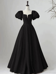 Black Satin Long Party Dresses Prom Dresses A-line Black Formal Dresses prom Dresses shops