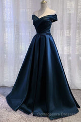 Black Satin Off Shoulder Long Simple Evening Dress Formal Dresses,Stunning Party Gown