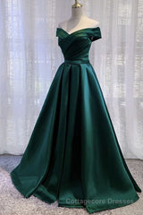 Black Satin Off Shoulder Long Simple Evening Dress Formal Dresses,Stunning Party Gown