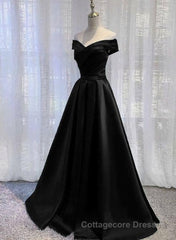 Black Satin Off Shoulder Long Simple Evening Dress Formal Dresses,Stunning Party Gown