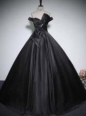 Black Satin Off the Shoulder Bow Quinceanera Dresses