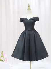 Black Satin Off the Shoulder Homecoming Dresses