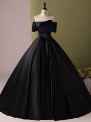 Black Satin Off the Shoulder Quinceanera Dresses