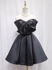 Black Satin Strapless Bow Homecoming Dresses