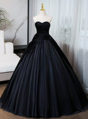 Black Satin Sweetheart Pleats Quinceanera Dresses