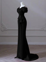 Black Satin Sweetheart Straps Long Formal Dresses, Black Long Prom Dresses