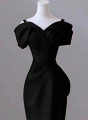 Black Satin Sweetheart Straps Long Formal Dresses, Black Long Prom Dresses