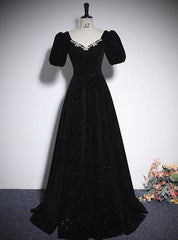 Black Short Sleeve Crystal Prom Dresses