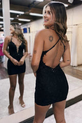 Black Spaghetti Straps Cross Back Beading Short Homecoming Dresses