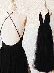 Black Spaghetti Straps Prom Dresses Open Back Graduation Dresses