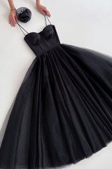 Black Spaghetti Tulle Short Prom Dresses, Black Homecoming Party Dresses