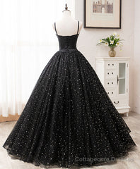 Black Sweetheart Tulle Long Prom Dress, Black Formal Sweet 16 Dress