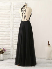 Black Tulle Backless Long Prom Dress, Black Evening Dress