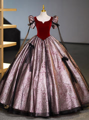 Black Tulle Burgundy Velvet Puff Sleeve Quinceanera Dresses