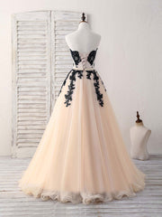 Black Tulle Lace Applique Long Prom Dress, Black Evening Dress