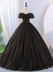 Black Tulle Sequins Beading Off the Shoulder Quinceanera Dresses