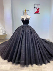 Black Tulle Sequins Strapless Wedding Dresses