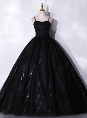 Black Tulle Sequins Straps Quinceanera Dresses