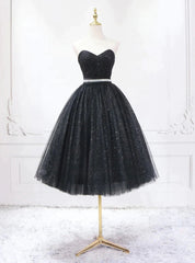 Black Tulle Sequins Sweetheart Homecoming Dresses