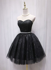 Black Tulle Sequins Sweetheart Pleats Homecoming Dresses