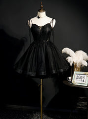 Black Tulle Spaghetti Straps Homecoming Dresses