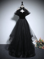 Black Tulle Strapless Prom Dresses Detachable Neck