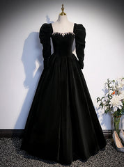 Black Velvet Crystal Prom Dresses With Detachable Sleeve