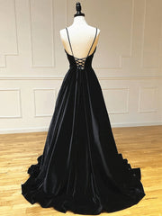 Black Velvet Long A-line Low Back Prom Dresses Black V Neck Wedding Party Dresses prom Dresses shops