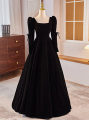 Black Velvet Long Sleeve Square Prom Dresses