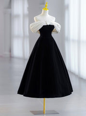 Black Velvet Off the Shoulder Pleats Prom Dresses