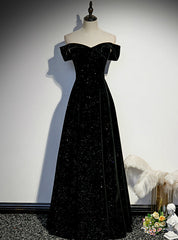 Black Velvet Off the Shoulder Prom Dresses