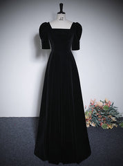 Black Velvet Short Sleeve Prom Dresses