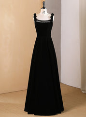 Black Velvet Straps Beading Prom Dresses