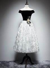 Black White Velvet Off the Shoulder Appliques Prom Dresses