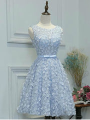 Blue 3D Appliques Homecoming Dresses