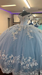 Blue A-line Prom Dresses Ball Gown Evening Dresses