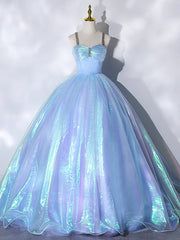 Blue Ball Gown Organza Straps Beading Quinceanera Dresses