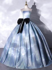 Blue Ball Gown Strapless Quinceanera Dresses With Bow