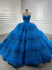 Blue Ball Gown Tulle Pink Tulle Pleats Beading Prom Dresses