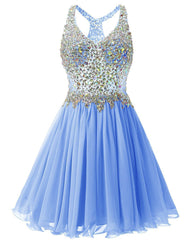 Blue Chiffon Crystal Homecoming Dresses