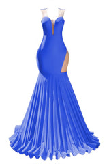 Blue Prom Dresses Sexy Mermaid Women Evening Dresses Sleeveless Open Back